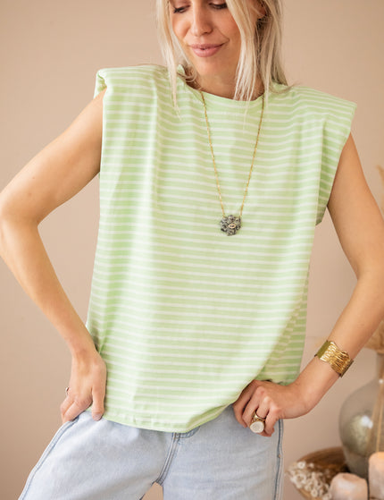 Top - Sadie Stripe Epauletten - Limette/Beige