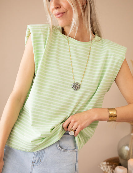 Top - Sadie Stripe Epauletten - Limette/Beige