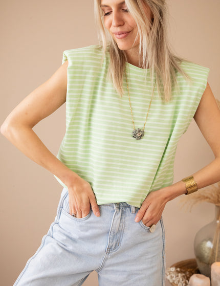 Top - Sadie Stripe Epauletten - Limette/Beige