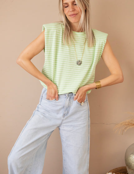 Top - Sadie Stripe Epauletten - Limette/Beige