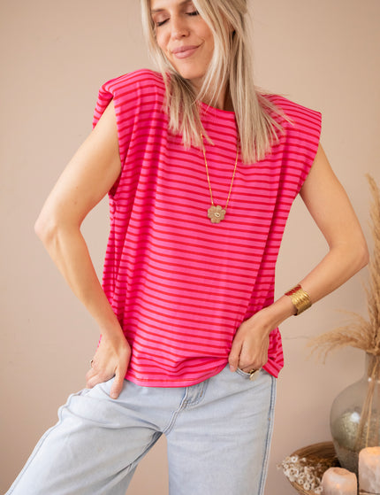 Top - Sadie Stripe Epauletten - Rosa/Rot