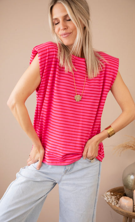 Top - Sadie Stripe Epauletten - Rosa/Rot