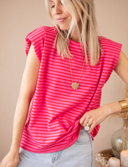 Top - Sadie Stripe Epauletten - Rosa/Rot