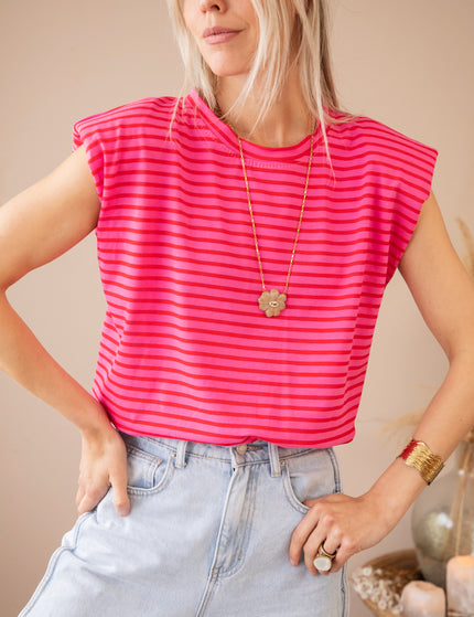 Top - Sadie Stripe Epauletten - Rosa/Rot