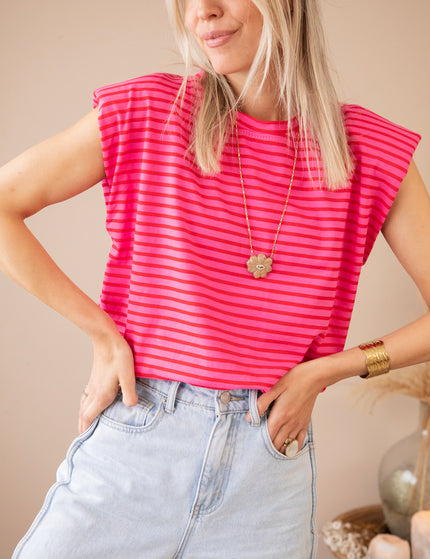 Top - Sadie Stripe Epauletten - Rosa/Rot