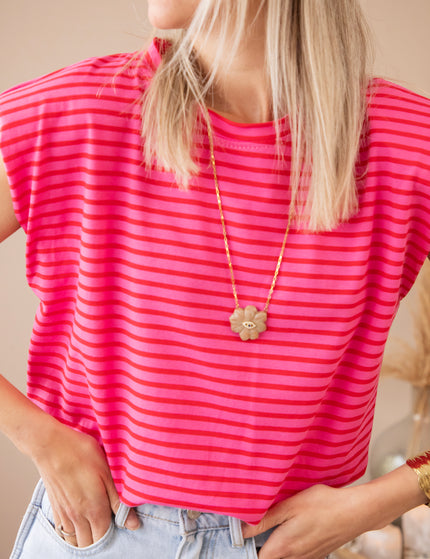 Top - Sadie Stripe Epauletten - Rosa/Rot