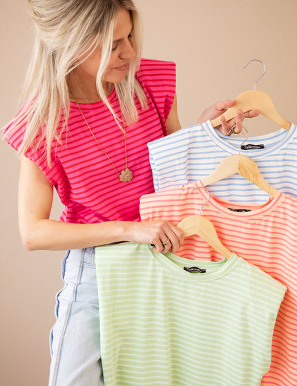 Sadie Stripe Epaulettes Orange/Fuchsia - Top