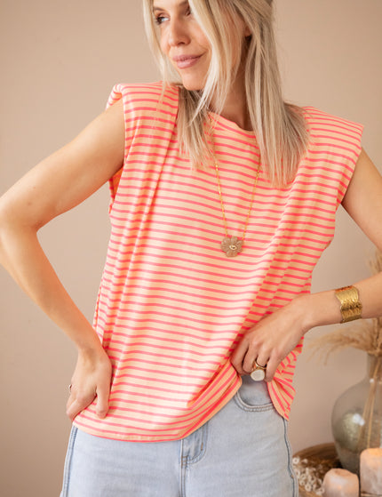Sadie Stripe Epaulettes Orange/Fuchsia - Top