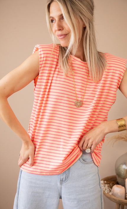 Sadie Stripe Epaulettes Orange/Fuchsia - Top