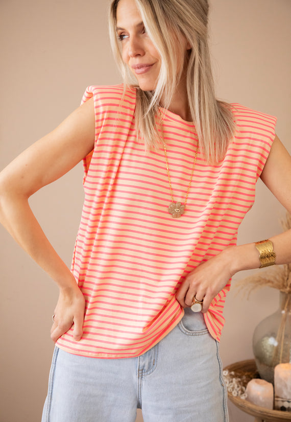 Sadie Stripe Epaulettes Orange/Fuchsia - Top