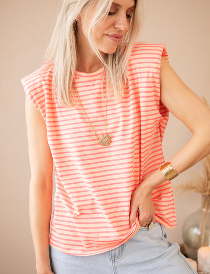 Sadie Stripe Epaulettes Orange/Fuchsia - Top