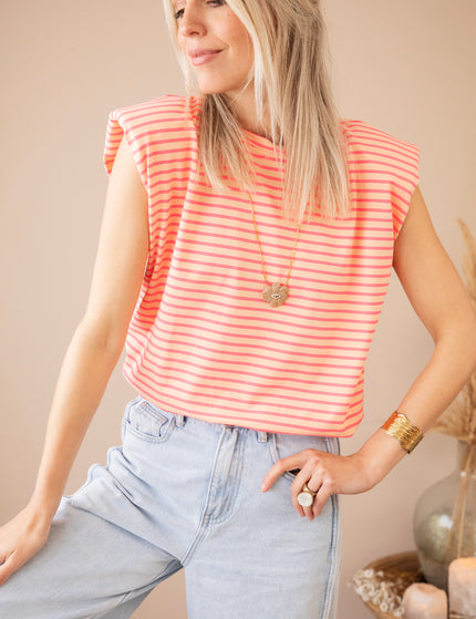 Sadie Stripe Epaulettes Orange/Fuchsia - Top