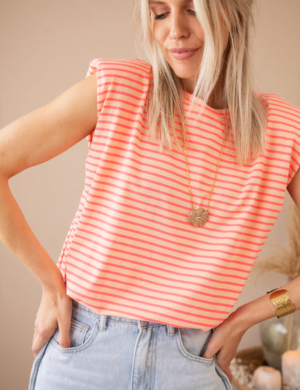 Sadie Stripe Epaulettes Orange/Fuchsia - Top