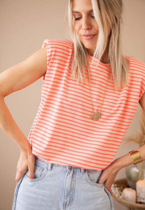 Sadie Stripe Epaulettes Orange/Fuchsia - Top