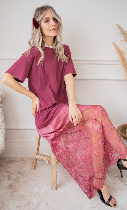 Moonlight Lace Pink - Maxi Skirt