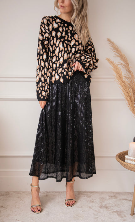 Sparkle Swing Black - Maxi Skirt