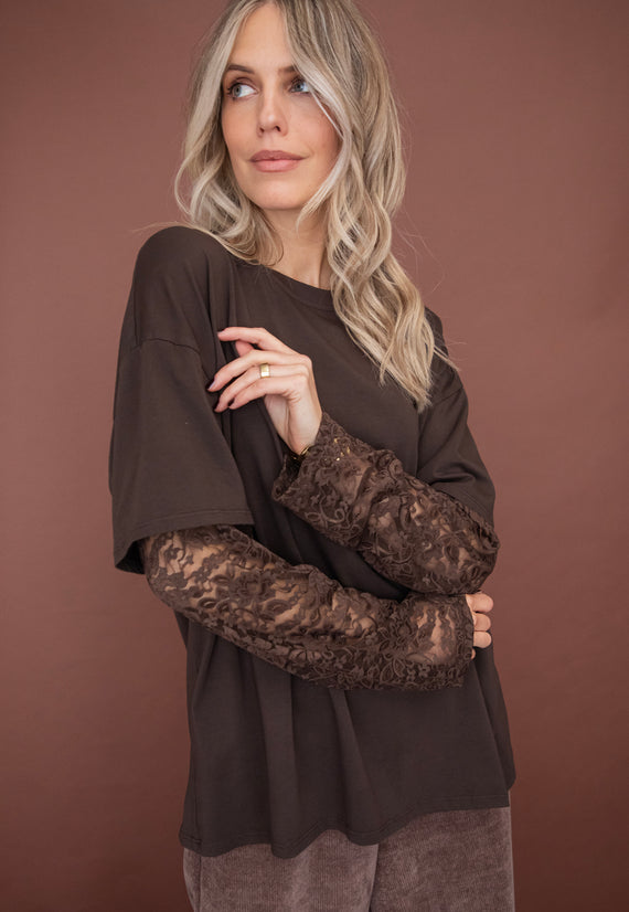 Langarmshirt - Base & Lace - Braun