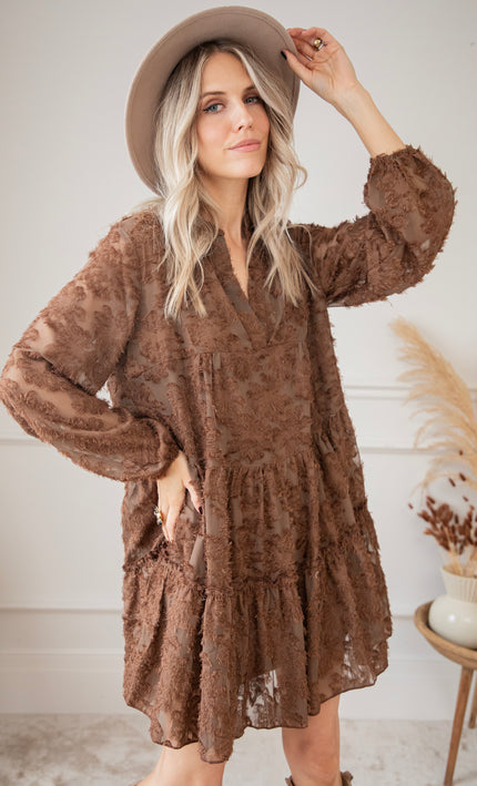 Fuzzy Flowers Brown - Dress