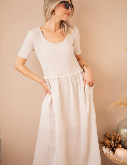 Soraya Short Sleeve Café Au Lait - Maxi Dress