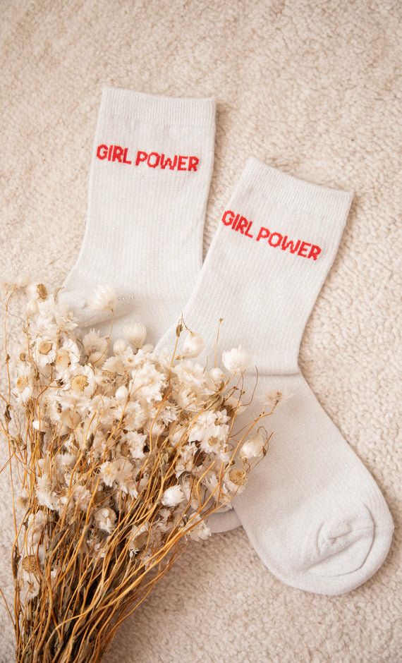 Girl Power Moves Off White/Red - Sokken