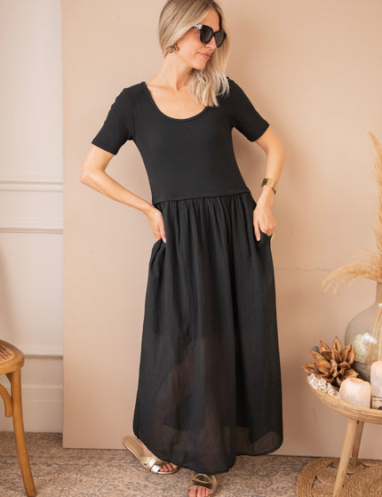 Soraya Short Sleeve Black - Maxi Jurk