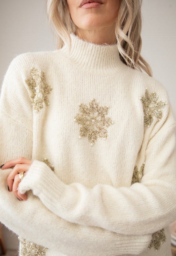 Sparkling Snowflakes Beige/Gold - Trui