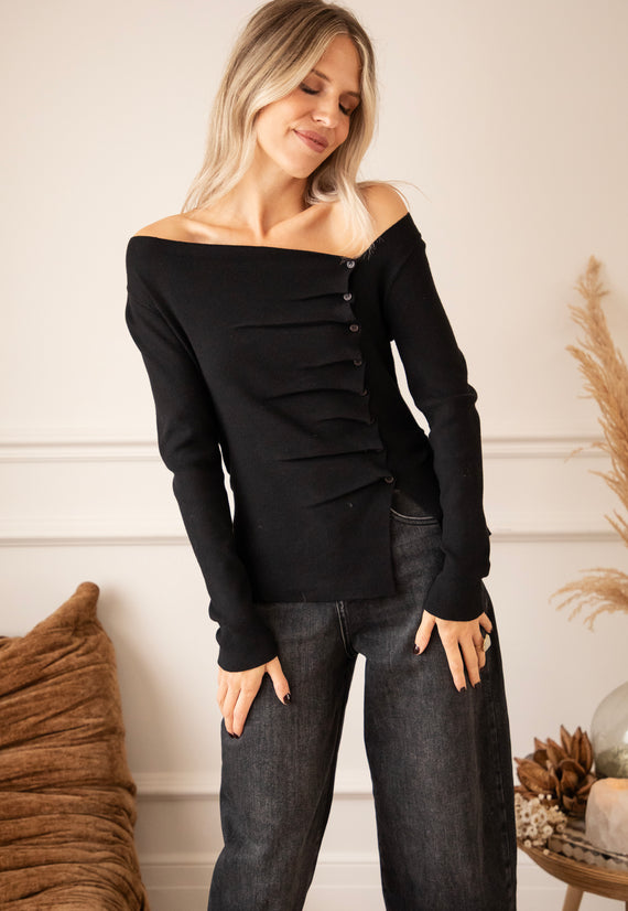 Donna Draped Black - Longsleeve