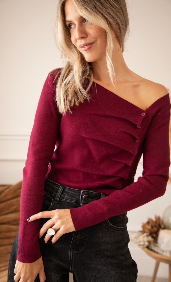 Langarmshirt - Donna Draped - Bordeaux