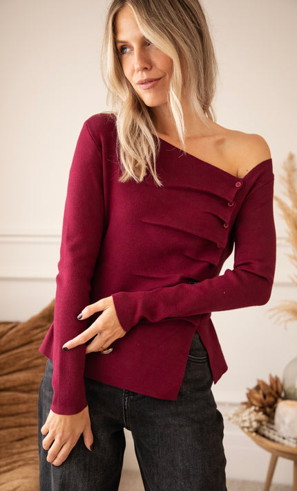 Donna Draped Burgundy - Longsleeve