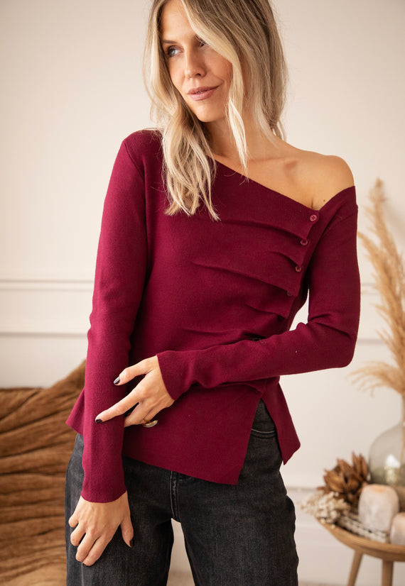 Donna Draped Burgundy - Longsleeve