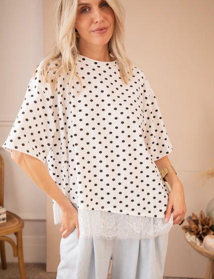 Lace & Little Dots White/Black - T-Shirt