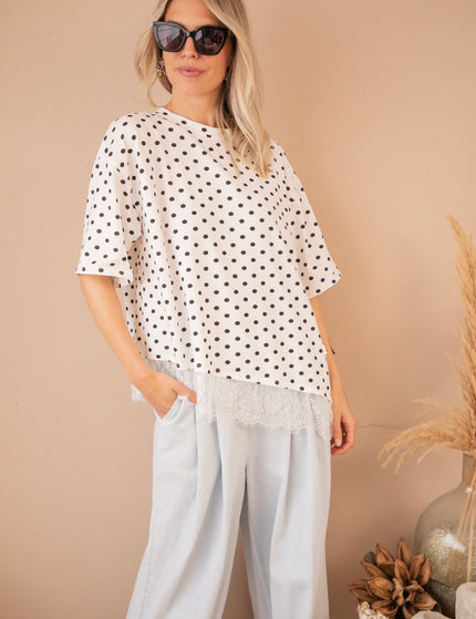 Lace & Little Dots White/Black - T-Shirt