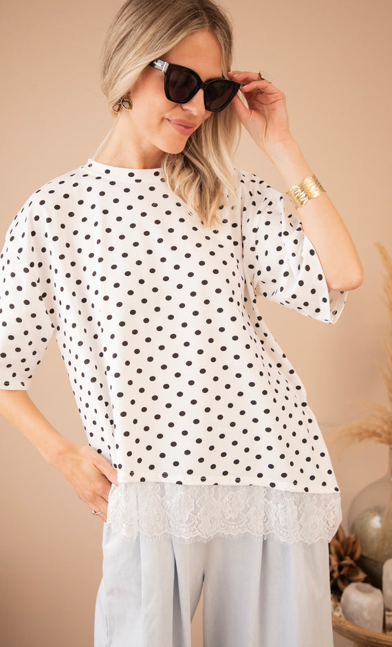Lace & Little Dots White/Black - T-Shirt