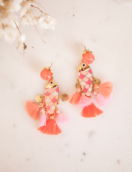Fishy Fringe Pink/Gold - Oorbellen