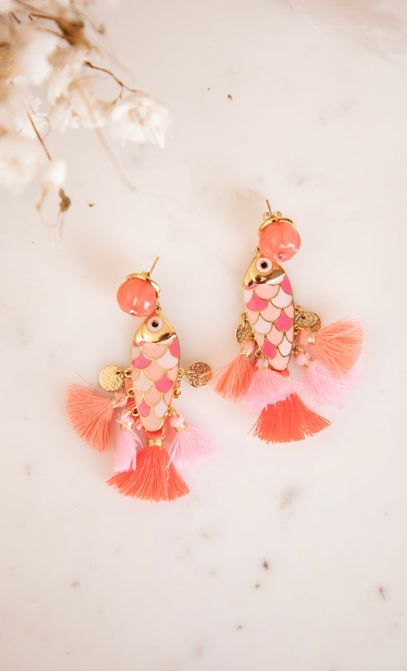 Ohrringe - Fishy Fringe - Rosa/Gold