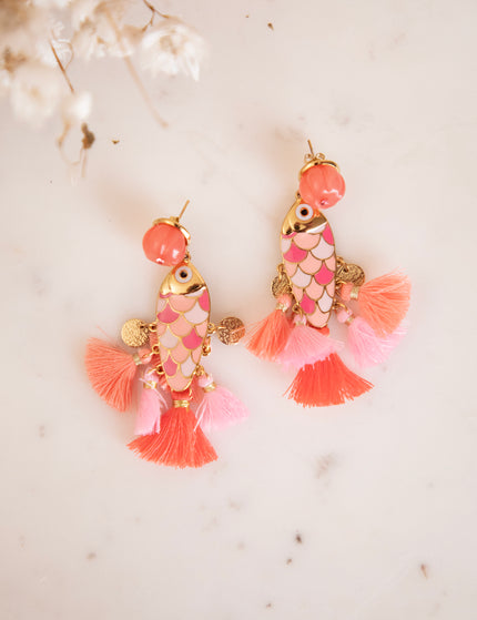 Fishy Fringe Pink/Gold - Oorbellen