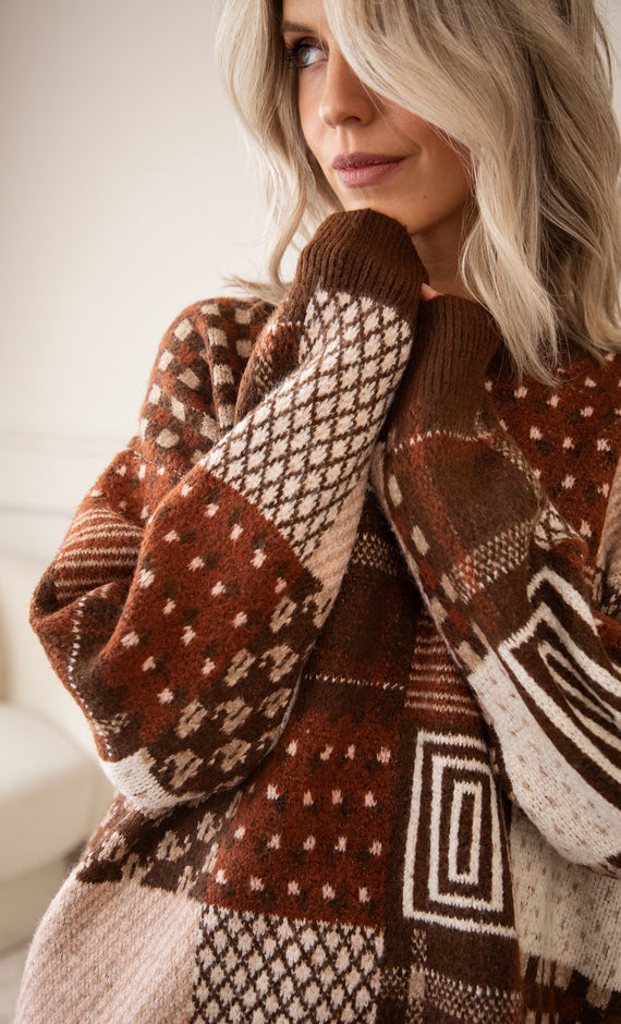 Pattern Plaid Choco/Bordeaux - Trui