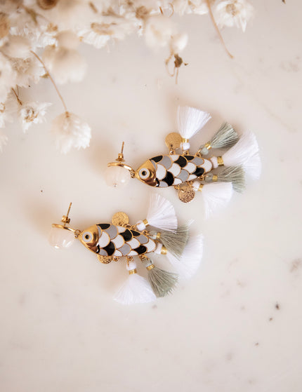 Fishy Fringe White/Gold - Oorbellen