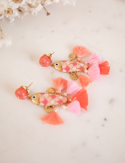 Fishy Fringe Pink/Gold - Oorbellen