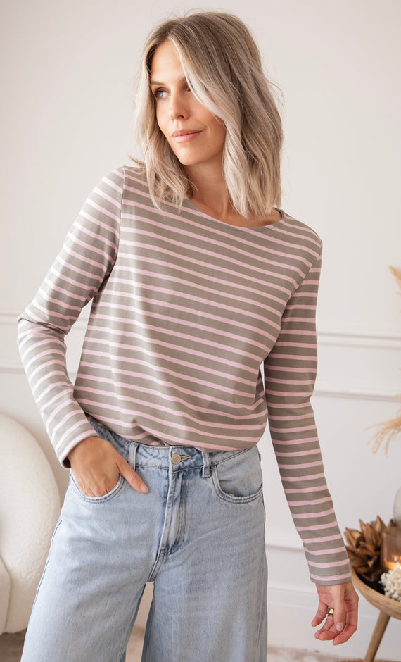 Beating Stripe Khaki/Pink - Longsleeve