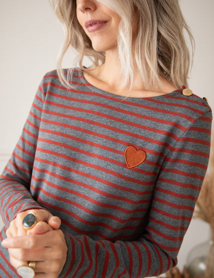 Beating Heart Stripes Grey/Bordeaux - Longsleeve