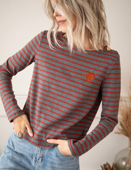 Beating Heart Stripes Grey/Bordeaux - Longsleeve