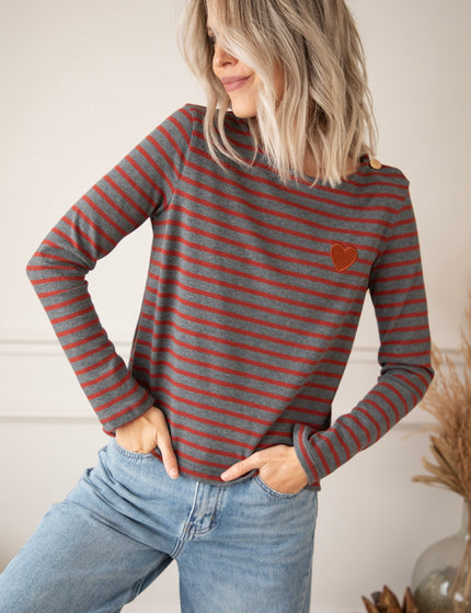 Beating Heart Stripes Grey/Bordeaux - Longsleeve