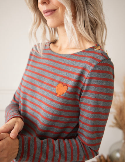 Beating Heart Stripes Grey/Bordeaux - Longsleeve