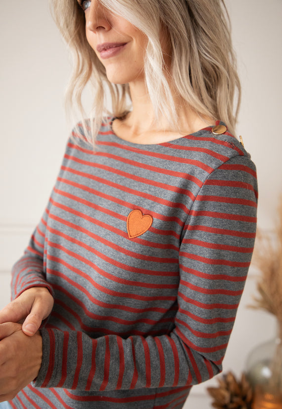 Beating Heart Stripes Grey/Bordeaux - Longsleeve