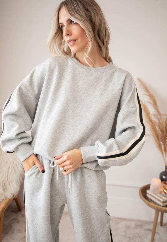 Pullover - Side Stripe - Grau