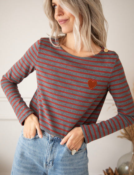 Beating Heart Stripes Grey/Bordeaux - Longsleeve