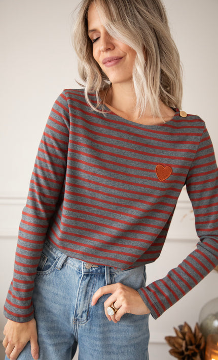 Beating Heart Stripes Grey/Bordeaux - Longsleeve