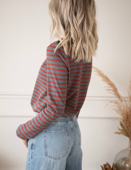 Beating Heart Stripes Grey/Bordeaux - Longsleeve