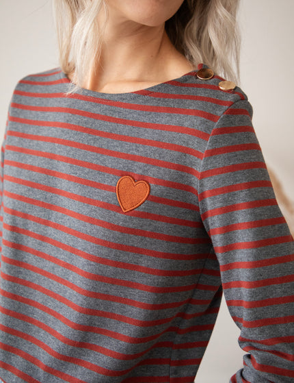 Beating Heart Stripes Grey/Bordeaux - Longsleeve